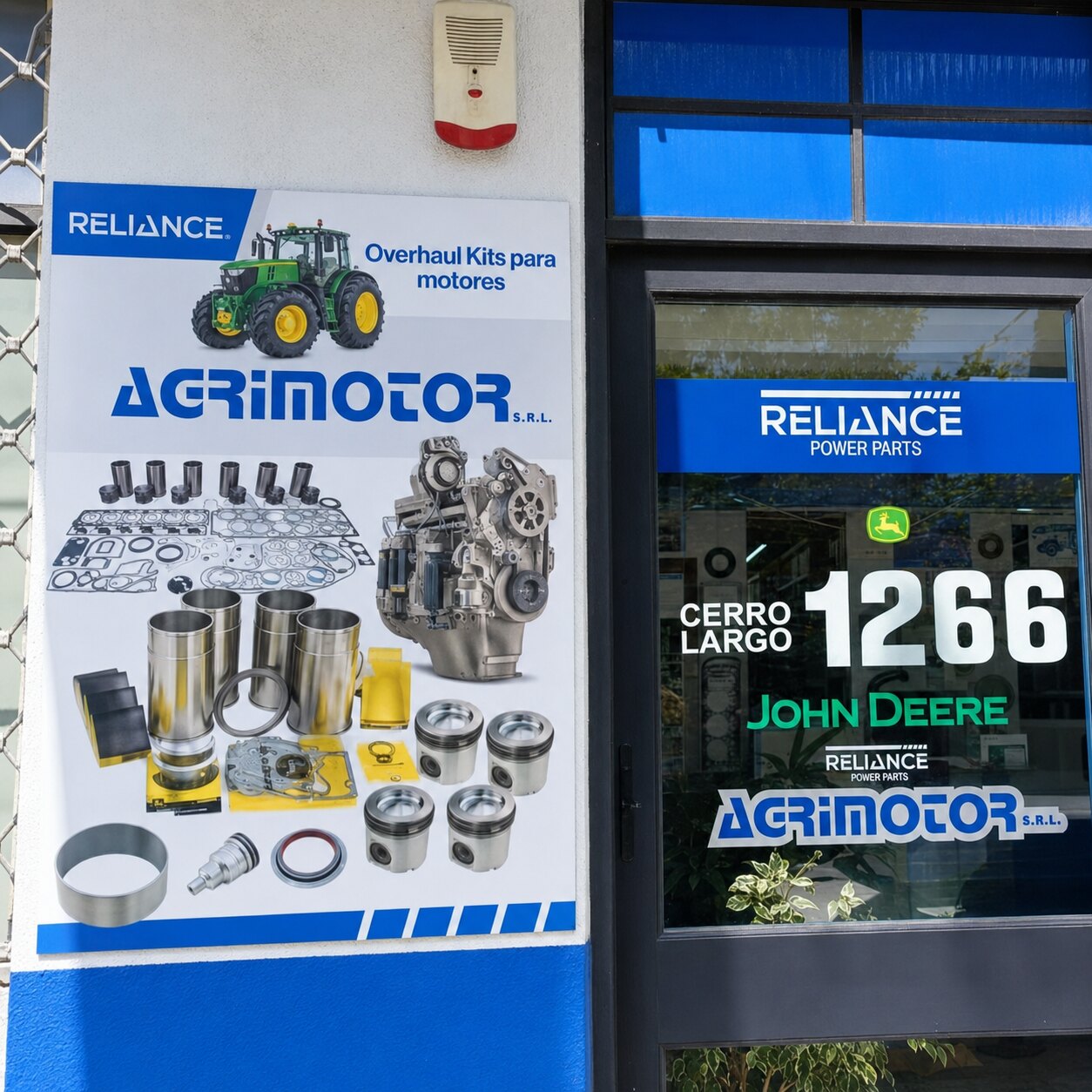 Exhibición de repuestos Reliance Power Parts en el local de Agrimotor